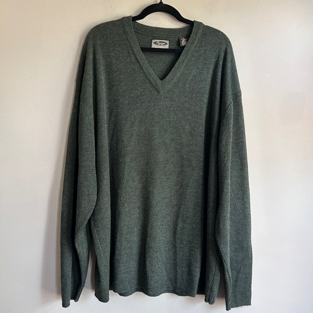 Gap Premium Italian Merino Wool V-Neck Sweater Elbow Patches Green XL
